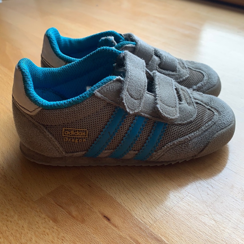 Adidas dragon Velcro toddler/baby shoes blue/grey size 7T